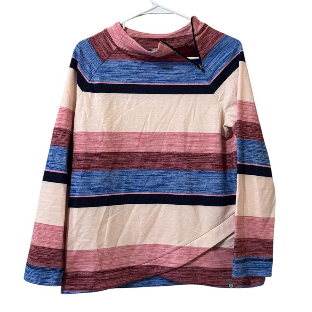 T by Talbots Shirt Women Mp Colorful Stripe Zip Side Neck Casual Knit Preppy